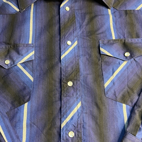 Vtg Wrangler Western Pearl Snap Men‎ Shirt Size 19X35 Striped Faded Blue - Picture 4 of 10